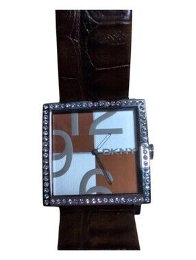 Vintage DKNY Brown And Silver Square Face Watch